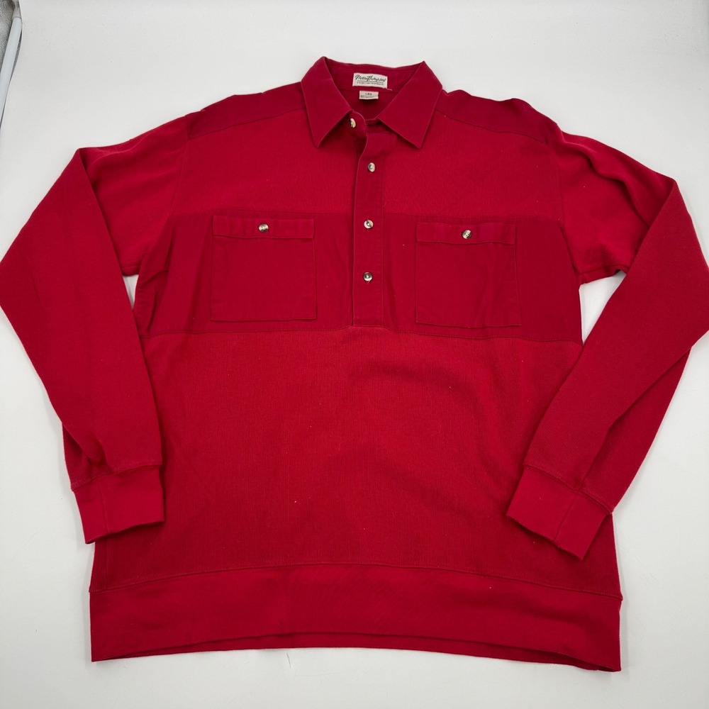 Vintage‎ Norm Thompson Button Polo Shirt Long Sleeve Pockets Red LRG Large